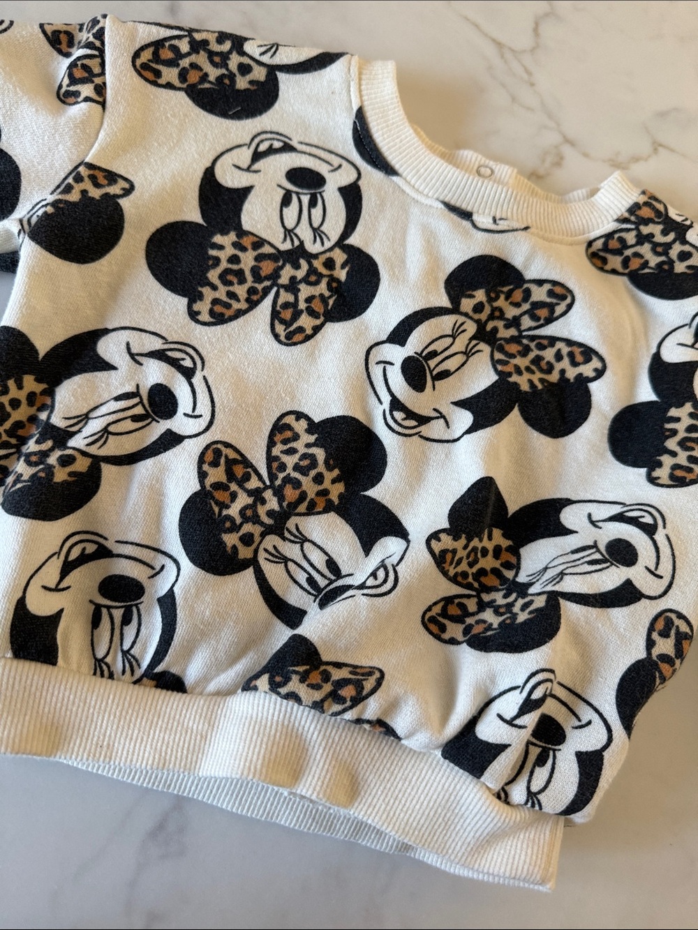 Disney Cream & Black Graphic Pullover with Leopard Accent 12m Minnie Mouse